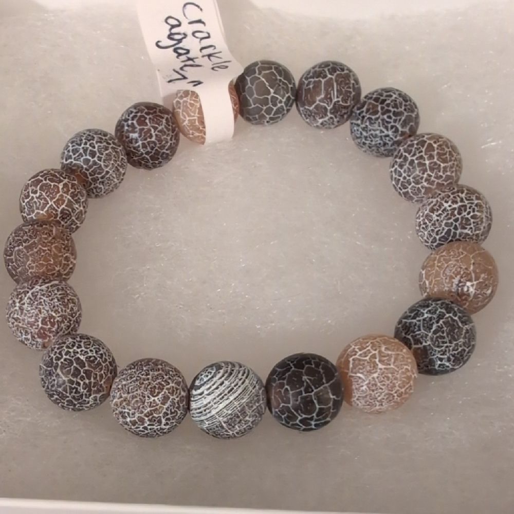 Handmade Crackle Agate Bead Stretch Bracelet